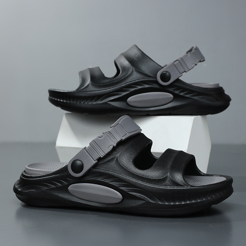 2025 nueva ropa exterior de verano antideslizante pisando heces sandalias y zapatillas de suela gruesa arrastrando al aire libre sandalias de playa de doble uso hombres