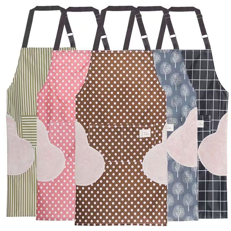 색상 랜덤 하트 손 닦는 PVC 앞치마 (헤어밴드 포함)