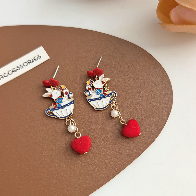 1 Piece Sweet Rabbit Heart Shape Enamel Alloy Drop Earrings display picture 4