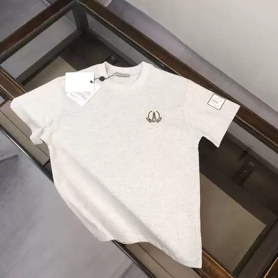 New Summer Moncler Miao Short Sleeve T-Shirt Men Pure Cotton Casual Embroidered Crew Neck Heavyweight Men's T-Shirt Couple's Style