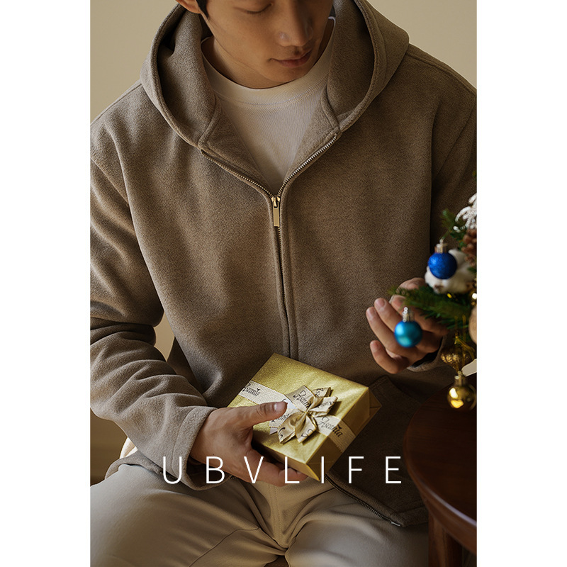 Old Money Style Series Men's Wool Double Zipper Hooded Sweatshirt 2026 Spring New Thickened Warm Casual Jacket