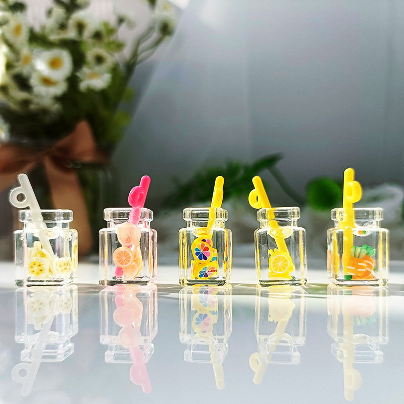 迷你食玩树脂仿真水果茶小方杯多种口味饮品手工DIY挂饰配件