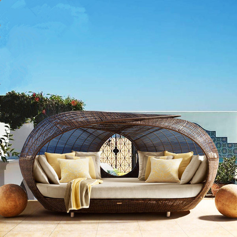 Outdoor villa hotel swimming pool large landscape rattan furniture beach lazy lounge chair outdoor rattan daybed
