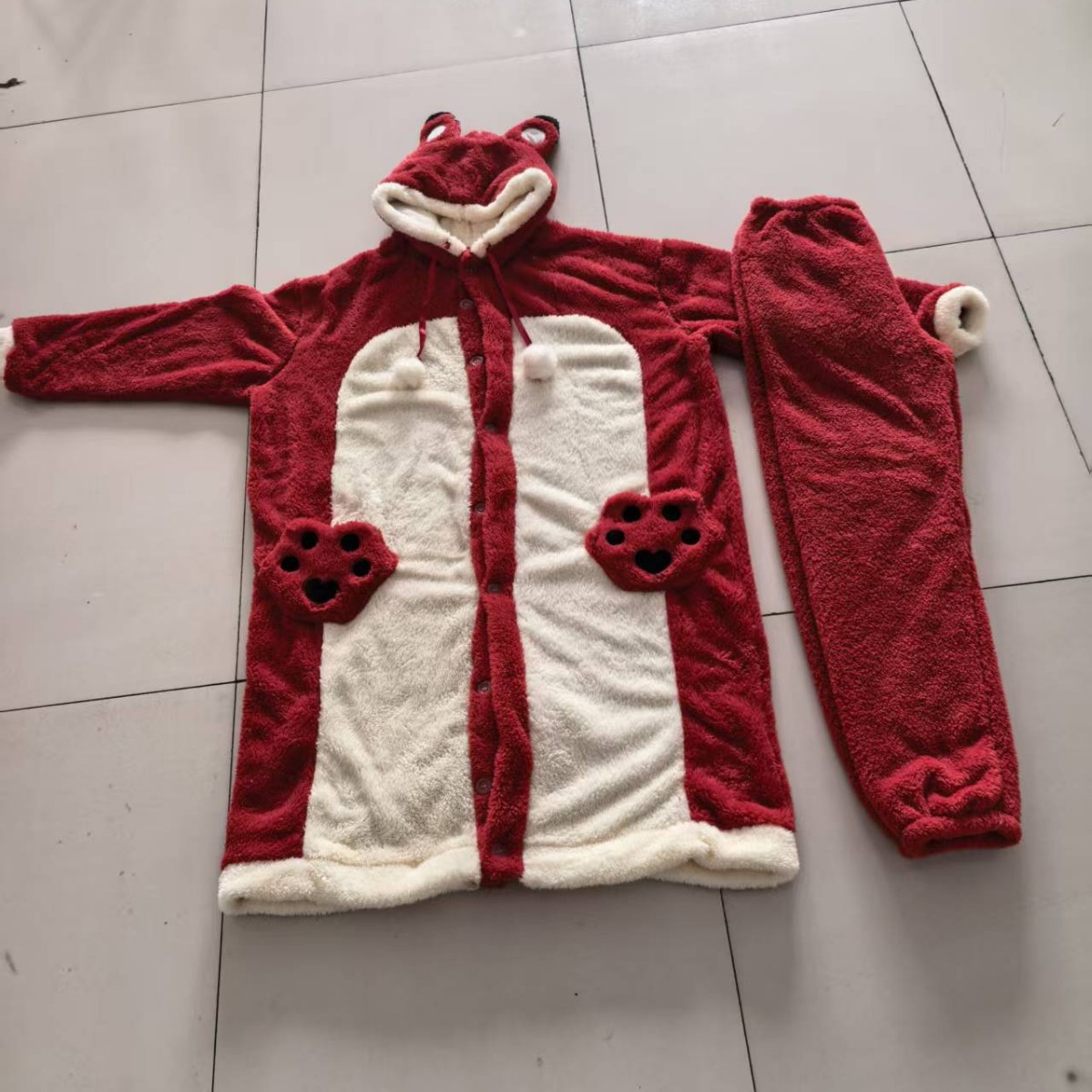 Fox Pajamas, Little Raccoon Coral Fleece, Panda Couple's Autumn and Winter Warm Robes, Can Be Worn Outside, Women's Dinosaur Loungewear