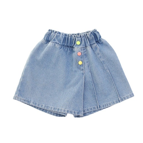 Wholesale Solid Color Denim Shorts for Girls and Boys - Summer 2024 New Arrival High-Waisted Slimming Shorts with Button Design - Korean Style