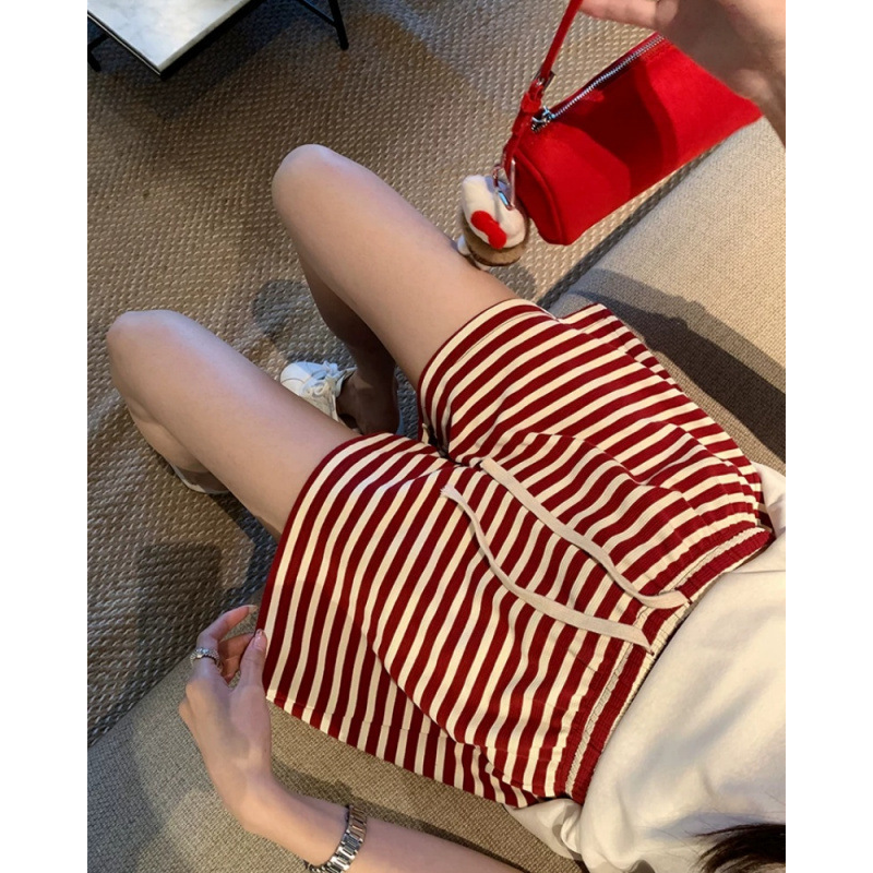 【Guangzhou Quality】Red Striped Shorts for Women, Summer Thin Style, Petite Size, Hot Girl High-Waisted Hot Pants