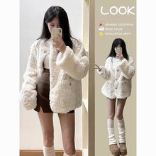 香风羊羔外套秋春夏新款小个子女生宽松加厚白色毛毛上衣棉服