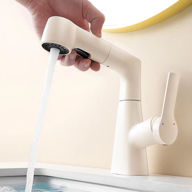 Wholesale gray surface basin faucet with full copper core body, household bathroom cabinet face basin, lifting and sliding