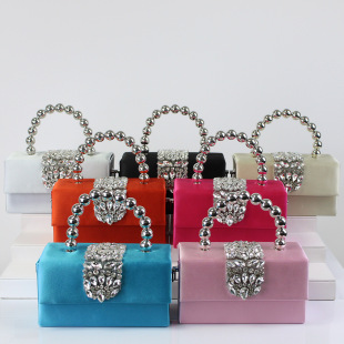 French Retro Celebrity Banquet Small Square Bag Shiny Diamond Box Bag Hand-Held Armpit Crossbody Bag