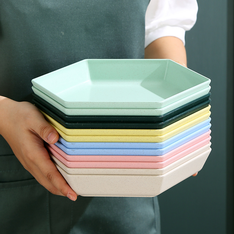 Scandinavian Plate Dish Home Breakfast Plastic Fruit Plate Tableware Set Commercial Hexagonal Plate Creative Dumpling Plate