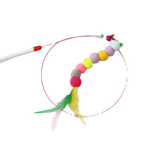 Manufacturer wholesale steel wire cat teasing stick self-pleasure interactive long pole feather cat teasing pole set cat toy bell cat teasing stick