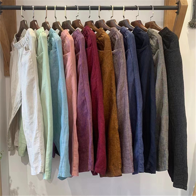 Vintage Artistic Linen Hallen Pants Women's Spring and Summer New Loose All-match Slimming Casual Loose Waist Radish Cropped Pants
