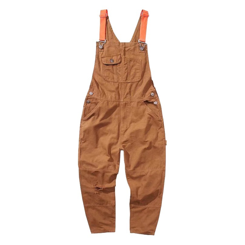 Estilo americano japonés simple retro Denim suspender pantalones hombres moda marca suelta casual rectos overoles mono