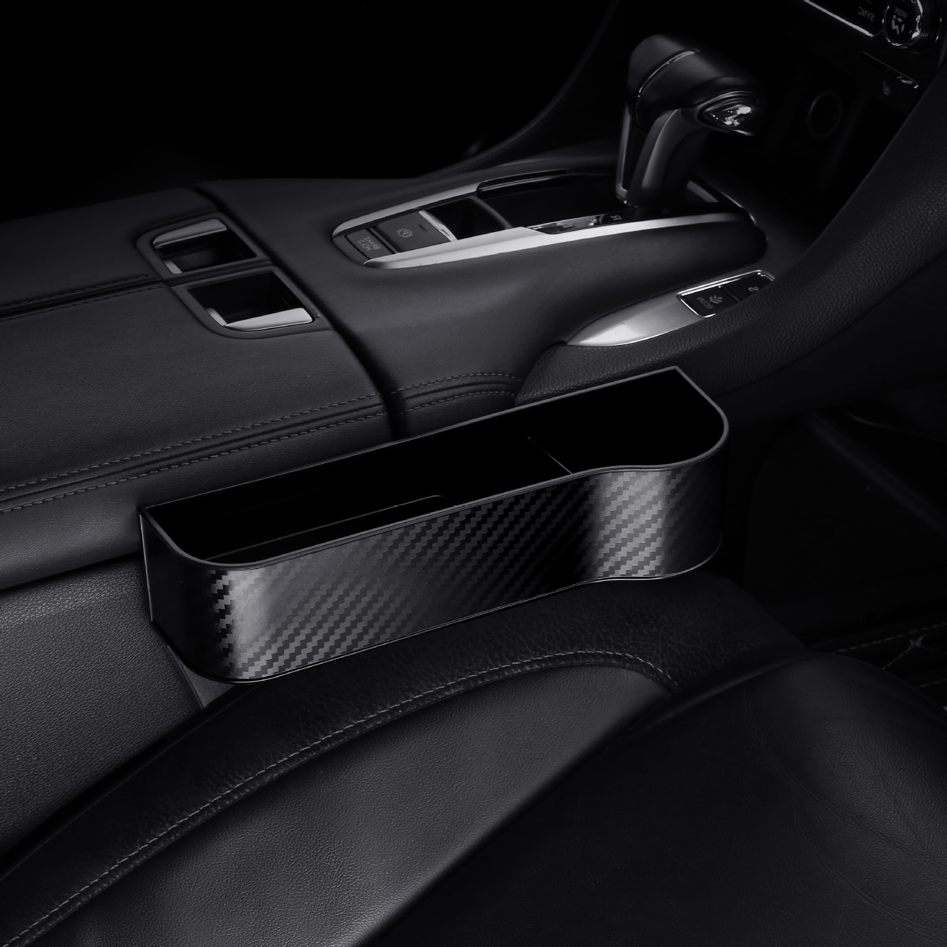 Storage Box Interior: Qìchē Car storage bag/box - carbon-fiber-pattern-modified-benzene-material-black-passenger-side