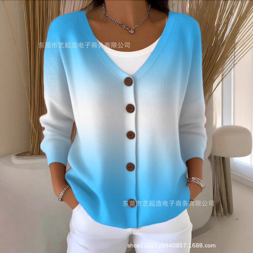 跨境欧美创意底纹扎染元素亚马逊速卖通独立站气质百搭开衫毛衣