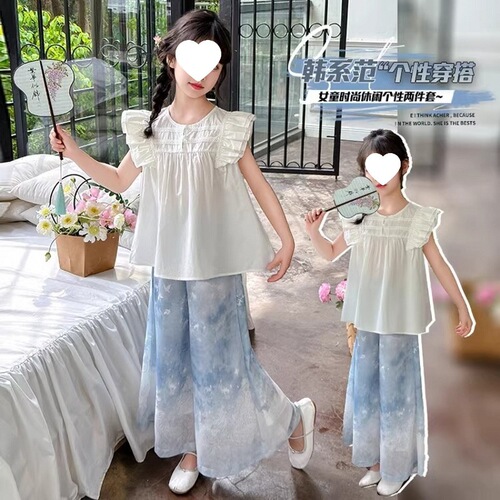 Boys and girls tie-dye gradient summer casual set, children's summer fashion solid color short-sleeve two-piece set, trendy