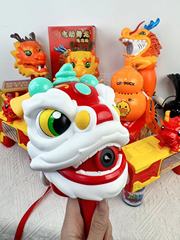 春節兒童舞獅泡泡機吉祥小裝飾醒獅音樂旋轉燈光女孩男孩新年玩具