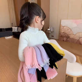 女童半高领毛衣2025秋冬装新款宝宝蕾丝花边打底衫女孩甜美针织衫