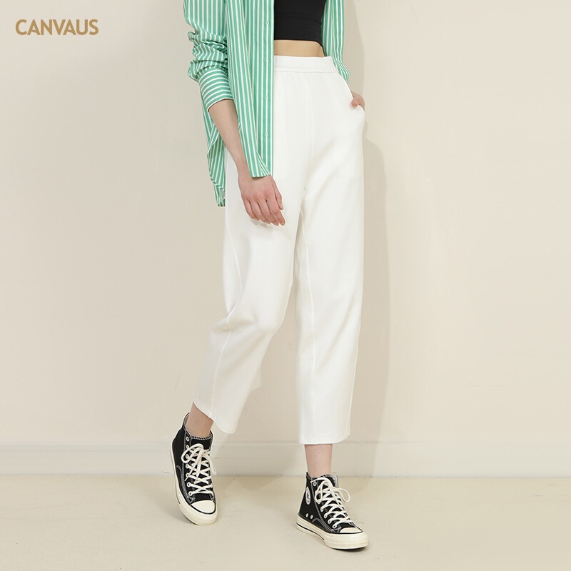 CANVAUS Women's Clothing Summer New Arrival Cropped Hallen Pants Women's Mid-Waist Slimming Women's Leg Loose Waist White Sweatpants