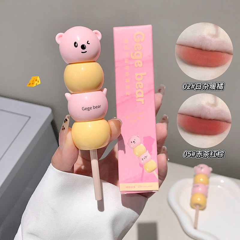 Gege oso azúcar, crema de leche de oso, polvo labial, niebla de seda, polvo labial al por mayor, no es fácil de tocar lápiz labial.