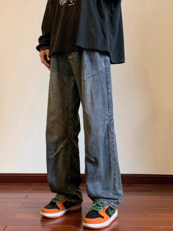 工装牛仔裤男直筒宽松阔腿美式高街vibe裤子潮牌痞帅复古休闲长裤|undefined