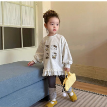 韩国童装2025秋季新款女童可爱KT猫花边圆领卫衣小童甜美长袖T恤