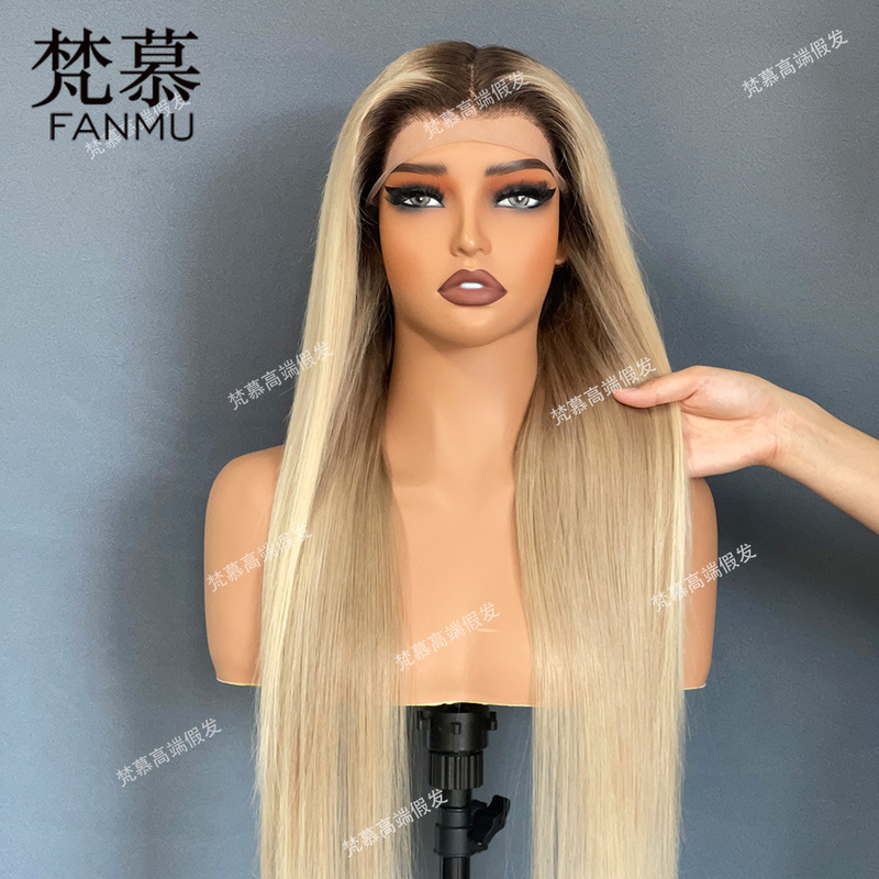 Good Hair, Comfortable to Wear, Real Hair, Forehead Lace Wig, Qingdao Spot Blonde Long Straight Style Wig
