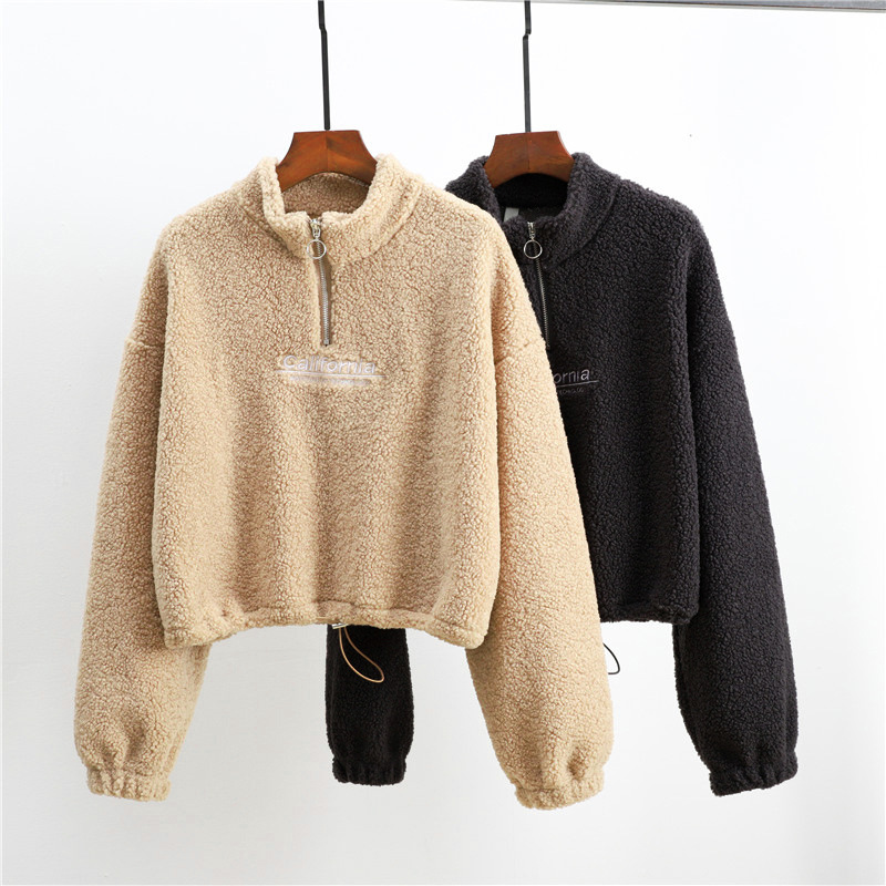 Vêtements pour femmes Pull court en polaire d'agneau Real Shot_voghion.com