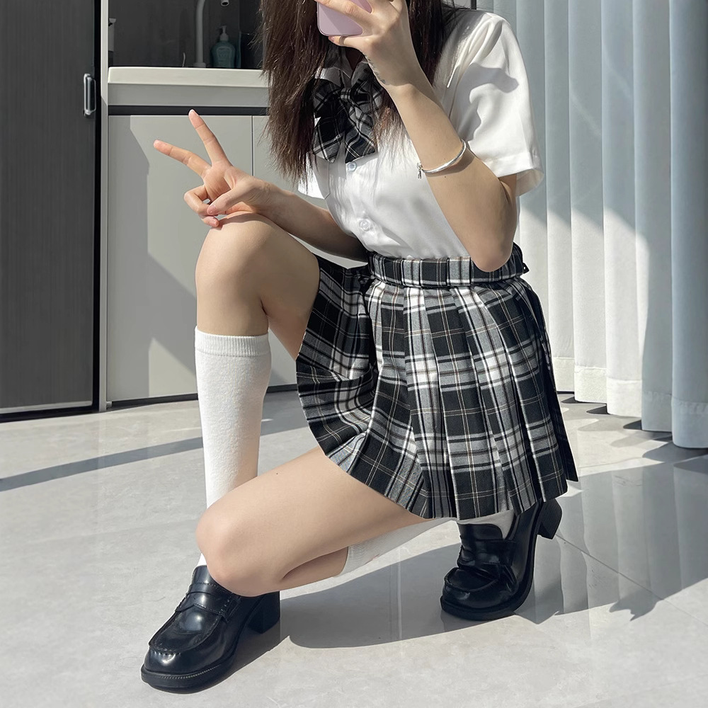 THORNY RABBIT 오리지널 기본 JK 유니폼 화이트 셔츠 여성용 반팔 대학 스타일 긴팔 아코디언 플리츠 셔츠 탑