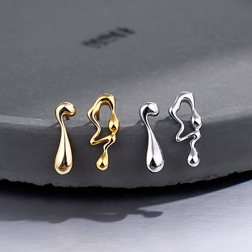 E1152 Korean style personalized small drop earrings wholesale women's S925 sterling silver asymmetrical earrings niche irregular