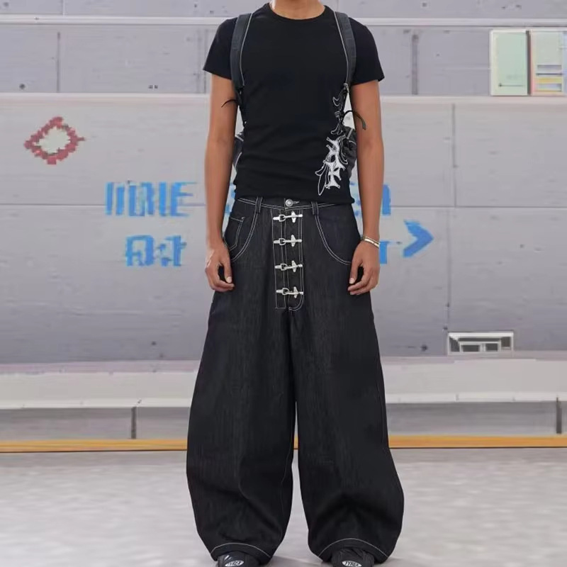Cross-border American retro airplane buckle design scimitar jeans, unisex, Y2K high street loose floor-length pants Cross-border American retro airplane buckle design scimitar jeans, unisex, Y2K high street loose floor-length pants