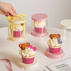 ミニ2/3インチ円形小紙コップケーキ包装箱透明プラスチックケーキ箱デザート包装箱