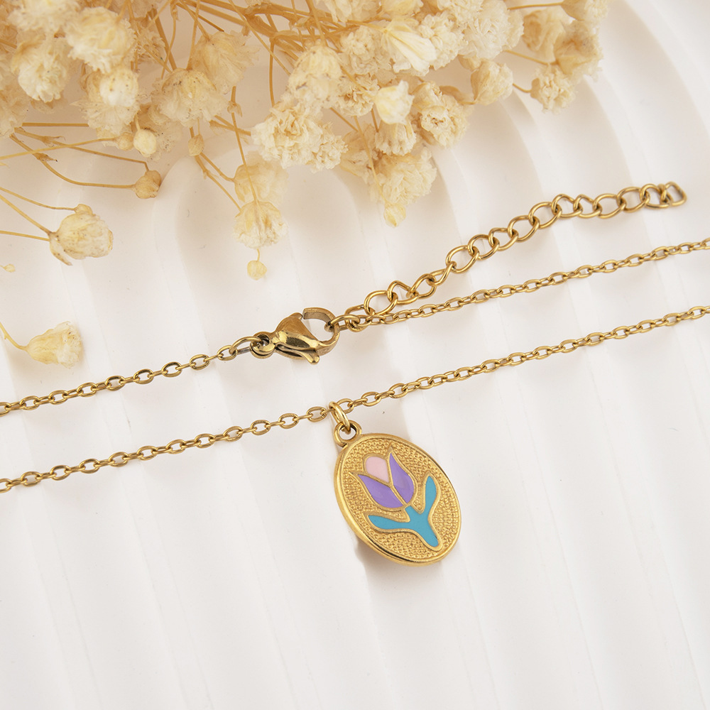 Stainless Steel Tulip Necklace With Gold Plating For Women_voghion.com