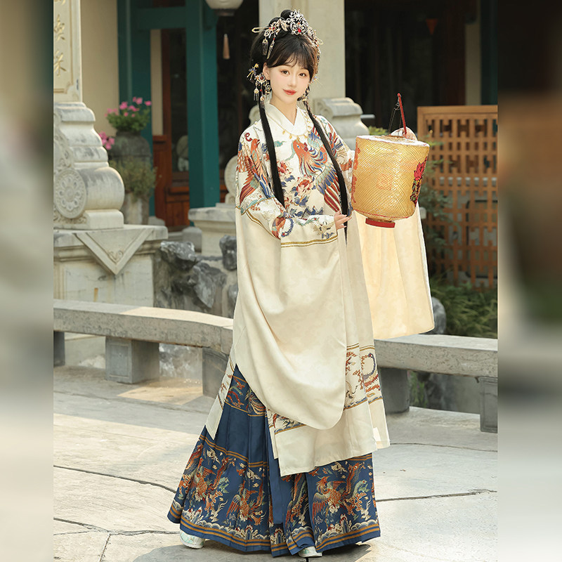 2026年新款原创凤隐汉服女明制正品长衫圆领袍马面裙重工印花秋冬