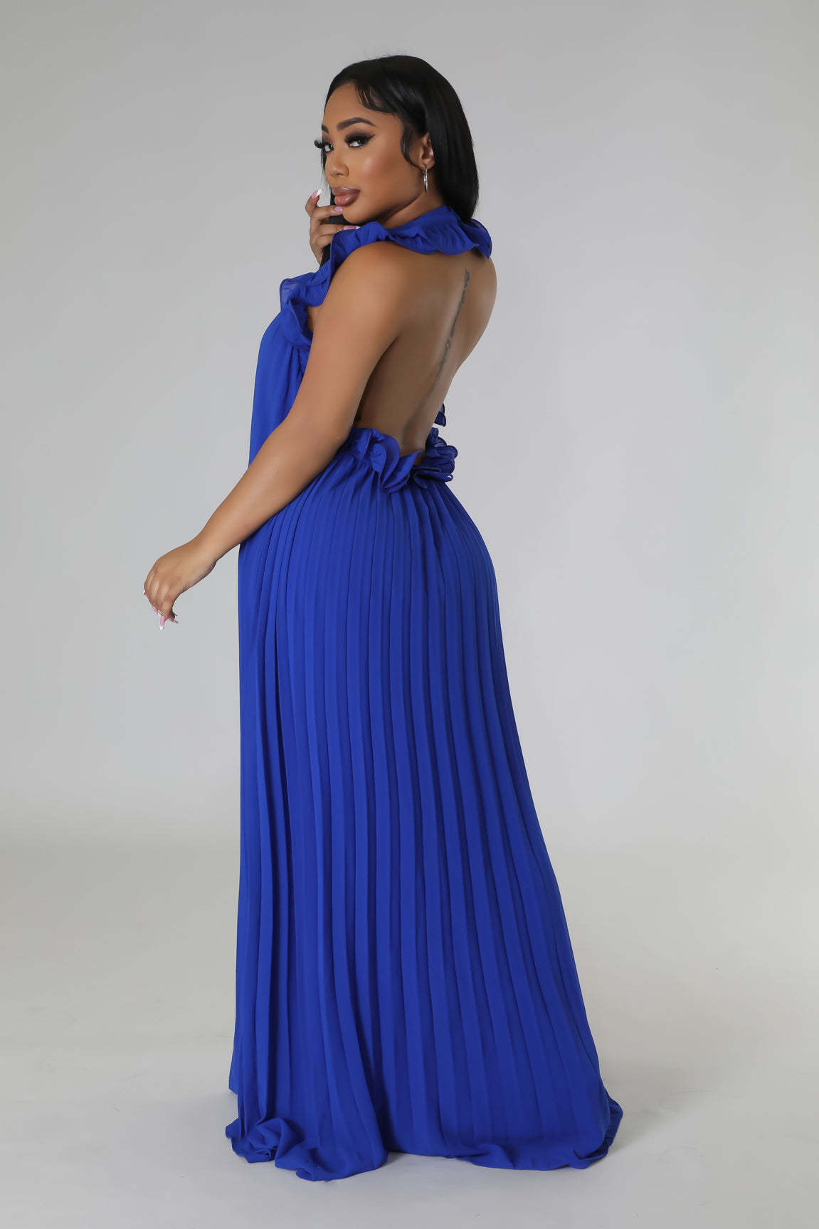 HX0245 europeo y americano transfronterizo de las mujeres plisado Halter oído de madera manga lado backless elegante playa vestido romántico image 3