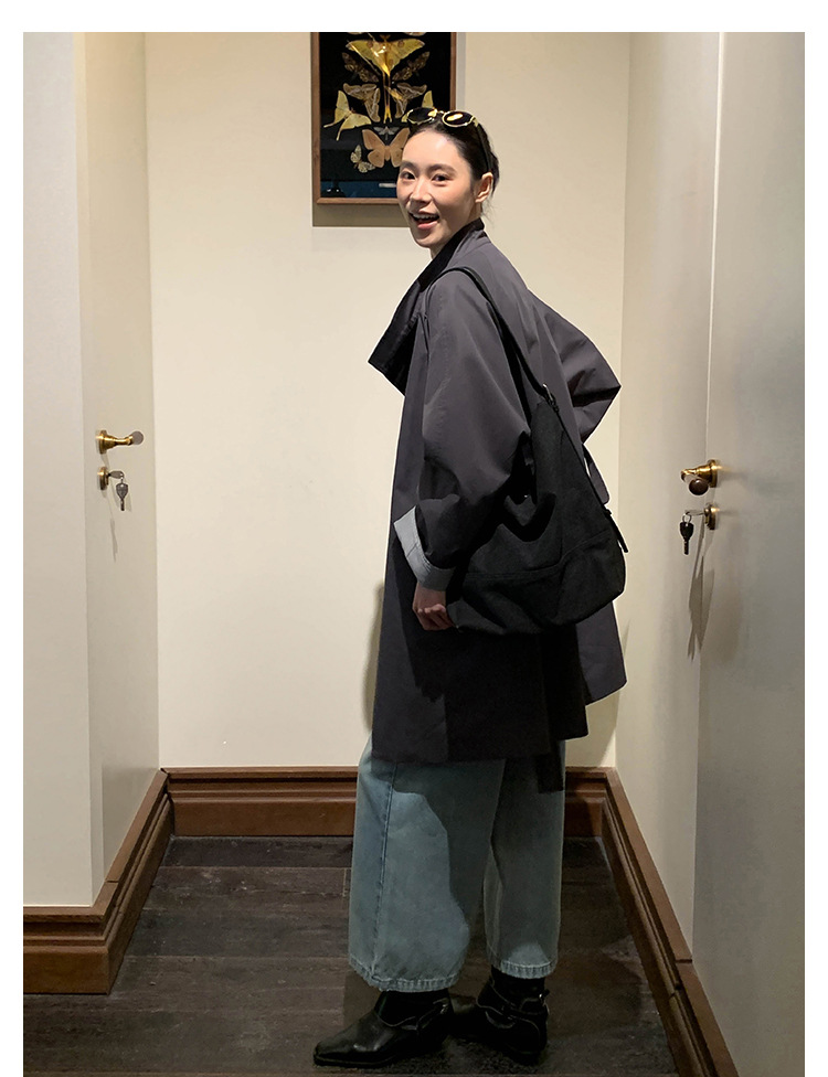 ng2510292 MOXI Thirteen Lines Women's Clothing 2026 Spring Korean Style Stand Collar Long Trench Coat For Petite Women_ecoleips.com