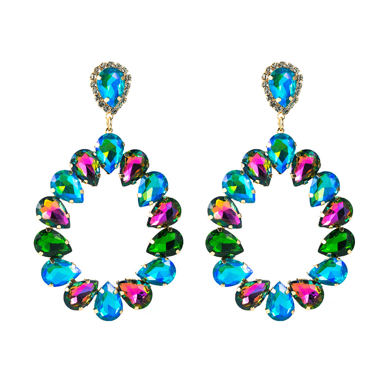 Fashion Alloy Diamond Colored Glass Diamond Drop-shaped Earrings Wholesale Nihaojewelry display picture 9