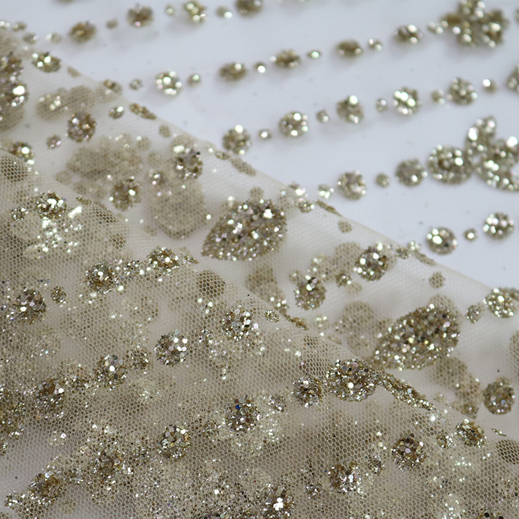 2024 nuevo proceso de hilo de malla hilo de malla hilo de encaje dorado alto brillo vestido de boda tela al por mayor