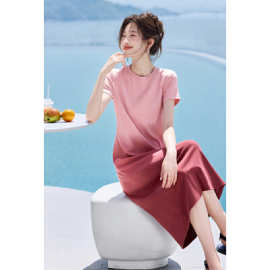 “夏日水蜜桃”裙子2025夏季新款渐变晕染收腰显瘦连衣裙