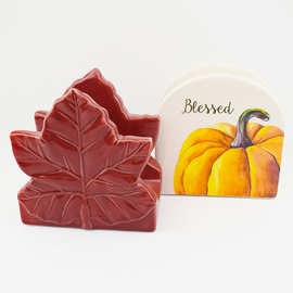 外销简约陶瓷餐巾架 白云土贴花创意家居陶瓷工艺品餐巾架餐巾环