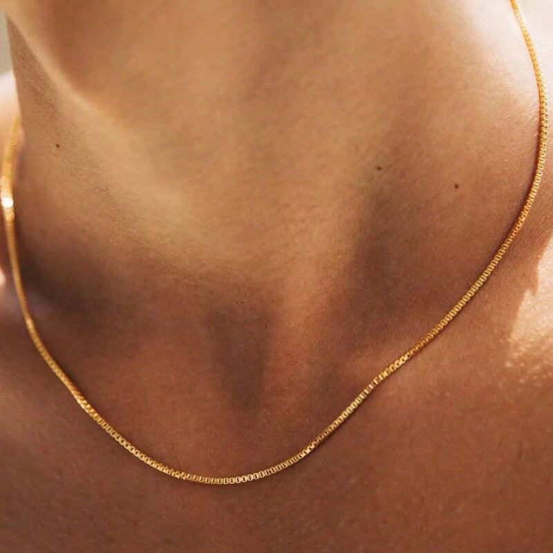 Men's Stainless Steel Hammer Chain Necklace, Gold Thin Chain, Stackable Versatile Clavicle Chain, Box Chain
