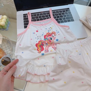 Qiqi Baby Children's Summer Strap Set Lyocell Tencel Lace Girls' Cute Princess Nightdress for Older Children