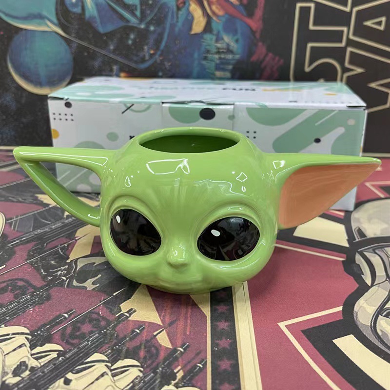 Tazas de bebés Yoda Star Wars serie de tazas de dibujos animados 3D tazas de cerámica modelado de agua Yoda con cucharas