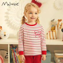 跨境malwee女童条纹套装秋冬新款欧美中小童圆领秋长袖可爱两件套