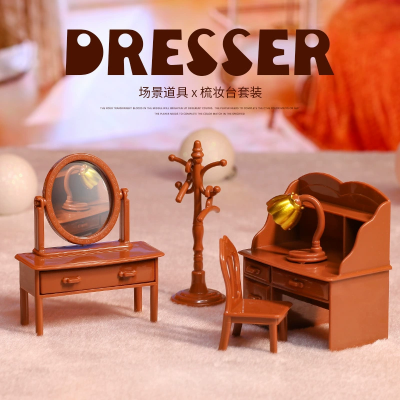 Miniature Dollhouse Furniture Set, Multicolor Plastic, Multi-Scene Kit (Tables, Beds, Kitchen)