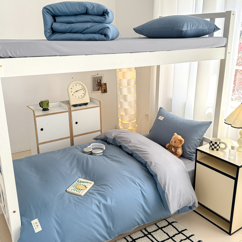 Verano de algodón simple cama de estudiante traje de tres piezas de algodón 2025 nuevo dormitorio individual funda de edredón traje de cuatro piezas