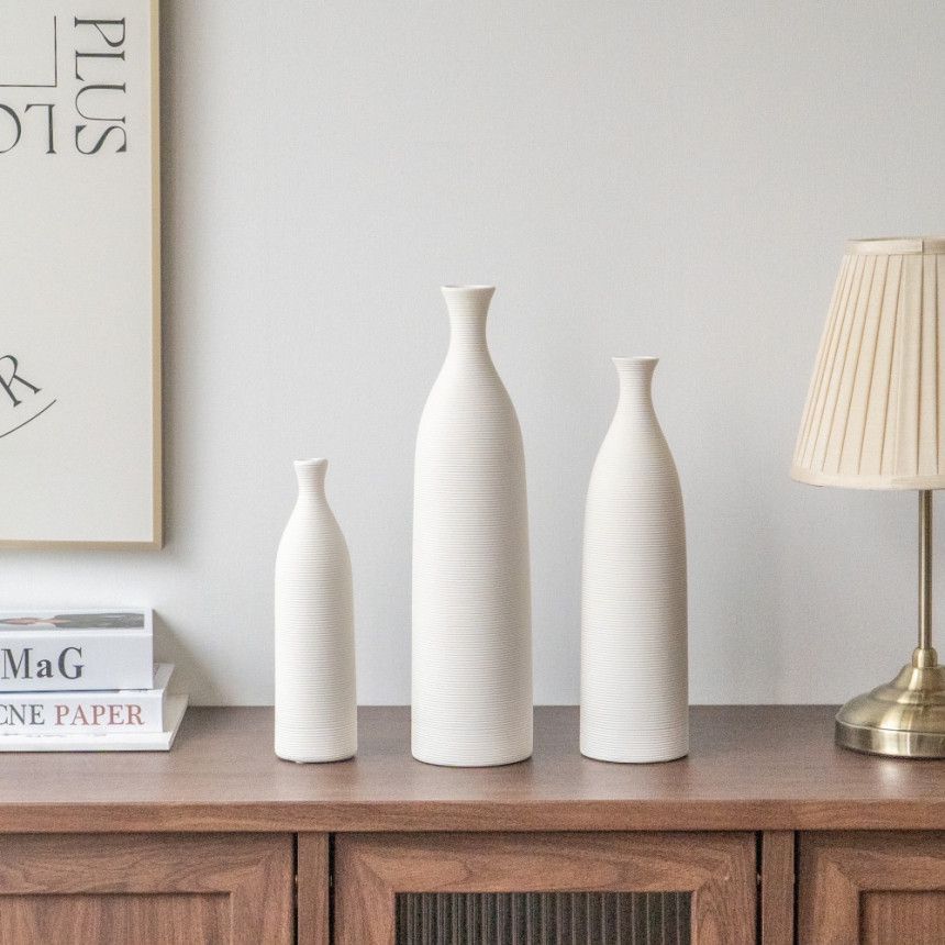 Estilo silencioso decoración ins Bed & Breakfast llanura embrión de cerámica jarrón blanco personalidad flor seca arreglo floral decoración del hogar