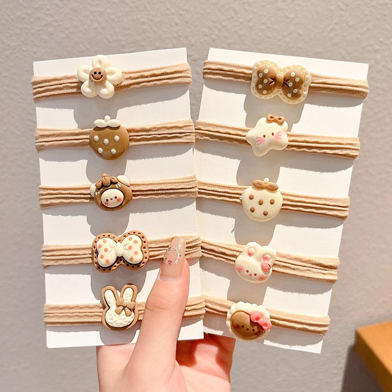 Niños leche curry lindo dibujo animado cuerda de cabello de alta elasticidad no daña correa de cabello de niñas cuerda de cabello de cola de caballo alta anillo de cabello