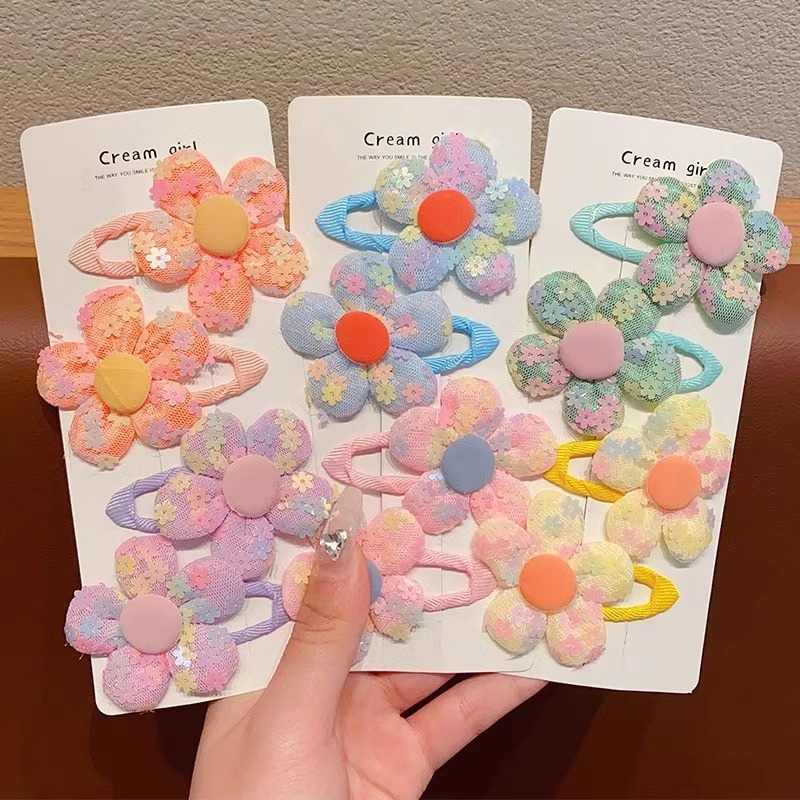 30g Weight Kid'S Sweet Flower Cloth Sequins Net Yarn Hair Clip