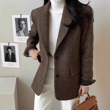 灰色毛呢西装外套女2025秋冬新款韩版小个子休闲气质羊毛呢子上衣